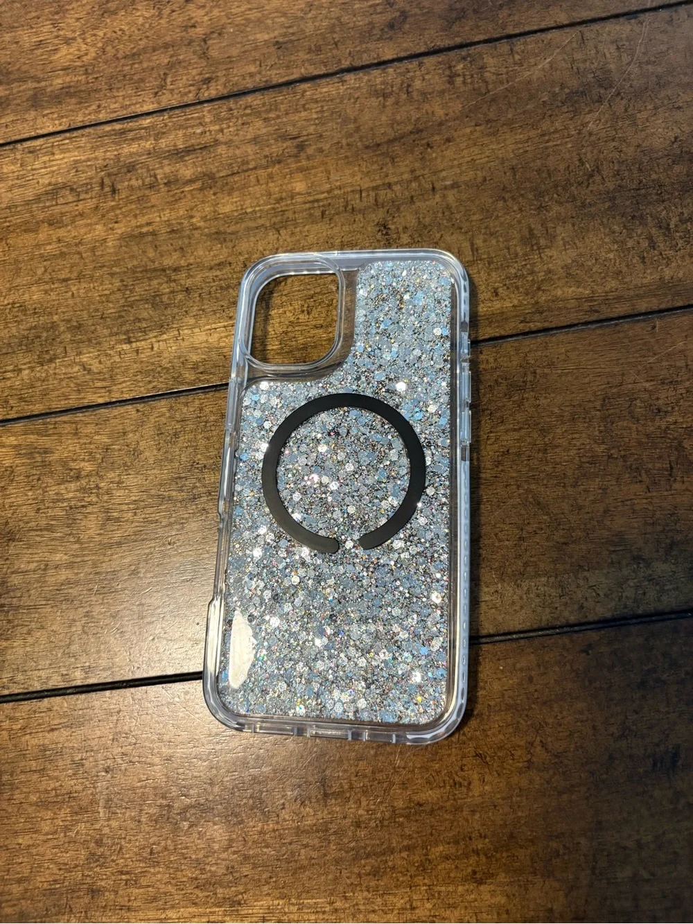 Glitter Clear IPhone 16 Plus Case with MagSafe Ring - Silver Sparkle